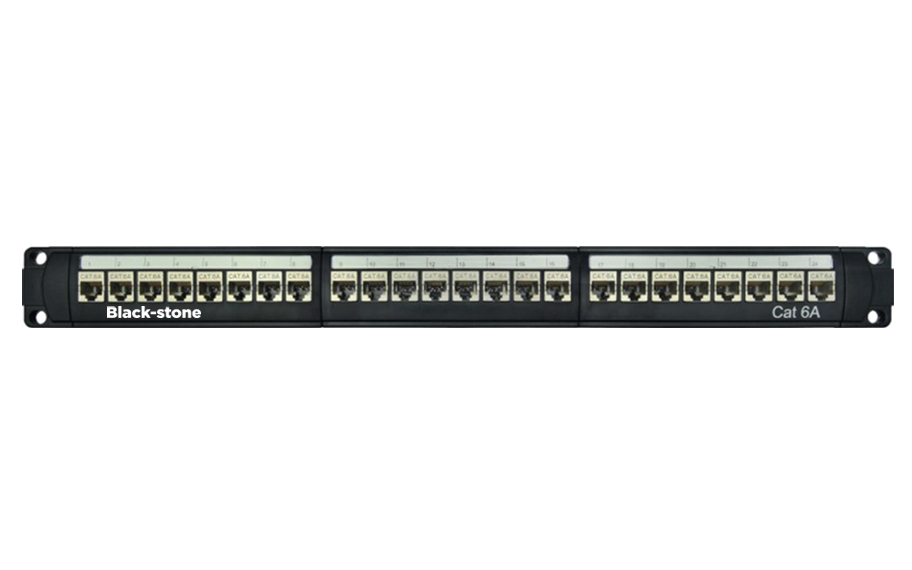 BLACKSTONE CAT6A Shielded, 24-Port Fully Loaded Patch Panel, 1RU -BSP-PM60024A-S